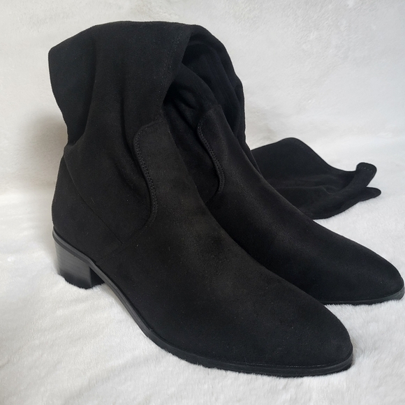 NWT New York & Company Faux Suede Almond Toe Rana Tall Boot Chunky Heel - Picture 5 of 15